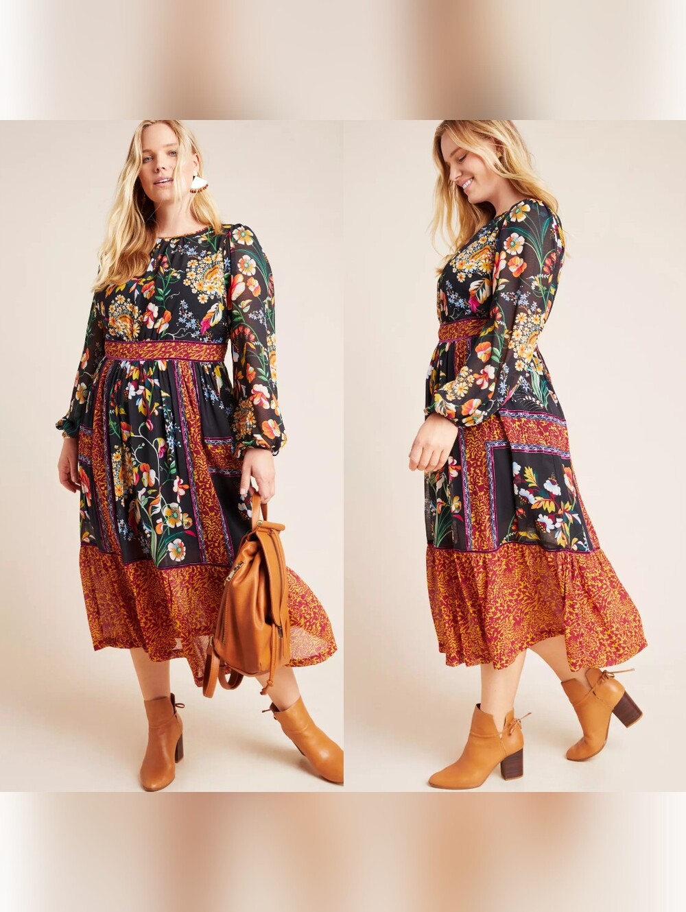 Anthropologie Adair Velvet Trimmed Midi Dress